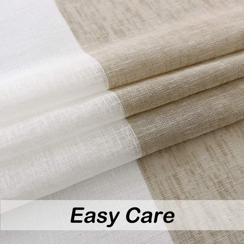 Central Park Tan and White Stripe Sheer Color Block Window Curtain Panel Pairs Linen Drape Treatment for Bedroom Living Room Farmhouse 84 inches Long with Rod Pocket,2 Panel Rustic Living Panels - Image 5